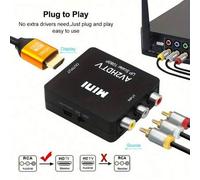 Shein Convertidor de video y audio de 1080P Mini RCA Composite CVBS AV a HDTV, compatible con PAL/NTSC, con cable de carga USB para PC portátil, TV Box, VHS