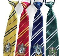Shein Corbata oficial y autorizada de Harry Potter, Hogwarts, Gryffindor, Slytherin, Ravenclaw, Hufflepuff, con insignia anudada a mano, corbata de punto a