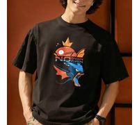 Shein Corona de pez estilo anime. Sin dolor no hay placer. 100% algodón, corte holgado. Ropa de manga para hombre, conjuntos de verano, estilo urbano, regal