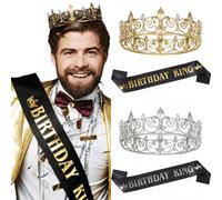 Shein Corona y faja de rey para cumpleaños, corona de rey dorada real para decoración de fiestas, regalos de cumpleaños para hombres, corona de rey para con