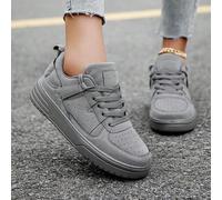 Shein (Corre pequeño) Zapatos casuales planos de mujer con parches cómodos de color caqui, zapatos de skateboard personalizados de moda y con cordones para