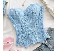 Shein Corset ajustado de dos capas con diseño vanguardista y sexy para vacaciones, estilo europeo y americano joven. Shapewear con bordado calado en azul cl