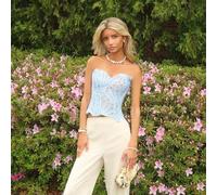Shein Corset ajustado de dos capas con diseño vanguardista y sexy para vacaciones, estilo europeo y americano joven. Shapewear con bordado calado en azul cl