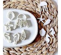 Shein Cortadores de arcilla polimérica con formas de criaturas marinas, siluetas de caballito de mar y medusa en blanco, herramientas artesanales para pendi