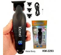 Shein Cortapelos eléctrico profesional con Body de metal de marca Kemei, sin cable y recargable con pantalla LCD, máquina potente para recorte de cabello co