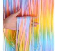 Shein Cortina con flecos de oropel de colores pastel, 3.3 x 6.6 pies, cortina metálica de lámina arcoíris para fiestas, cortinas con flecos como telón de fo