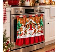 Shein Cortina para puerta de horno navideña, falda de horno, cubierta decorativa para puerta delantera de lavavajillas, cubierta de horno con volantes con e