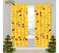 Shein Cortinas con licencia de Pokémon semi transparentes de 2 piezas, cortinas de dormitorio lavables de poliéster, adecuadas para uso diario, decoración d