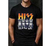 Shein Cotton Tee Shirt - Bold Graphic Design, Mens Short Sleeve, Ultra-Comfortable, Perfect for Summer & All Season, Hiss Funny Cat