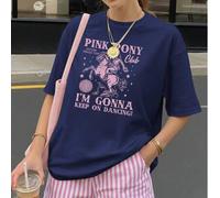 Shein Cowgirl, Camiseta Casual Oversize de Verano para Mujer con Estampado Western Prince Club Pony Rosa, Camiseta Gráfica, Tela Suave, Top para Exteriores,