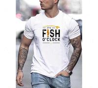 Shein Creative IT'S FISH O'CLOCK Graphic Print, Men's Crew Neck Short Sleeve T-shirt, Casual Comfy Fit Top For Summer Tee For Adult, Men, Women, Teen, Teena