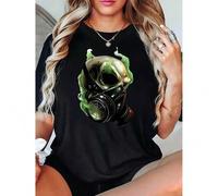 Shein Creative Skull-Patterned Anti-Virus Mask, Women'S Stylish Round-Neck Short-Sleeve T-Shirt, Simple And Casual Sports Tee, Comfortable Summer Top for Ho