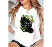 Shein Creative Skull-Patterned Anti-Virus Mask, Women'S Stylish Round-Neck Short-Sleeve T-Shirt, Simple And Casual Sports Tee, Comfortable Summer Top for Ho