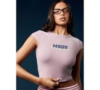 Shein Crop top de bebé MSGD con texto de estilo universitario All Stars, de manga corta, ajustado, en color rosa, una declaración de moda de ropa esencial d