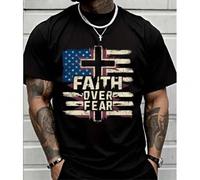 Shein Cross Creative Printed Men's Casual T-shirt, Summer Fashion Round Neck Short Sleeve Top, Men's Modern Street Style