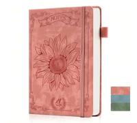 Shein Cuaderno de diario de cuero con diseño floral de girasol A5, papel de 100GSM con fuente académica, adecuado para la escritura de diarios de niñas, tam