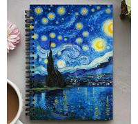 Shein Cuaderno de Espiral con Arte de la Noche Estrellada de Van Gogh - Diseño de Cielo Nocturno con Remolinos Azules y Dorados, Compacto con Rayado Univers