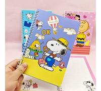 Shein Cuaderno de espiral con diseño de Snoopy lindo, cuaderno de escritura con portada de papel de dibujos animados, libreta de rayas, adecuado para estudi