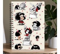 Shein Cuaderno de espiral con temática de Mafalda - 14.2x21cm con renglones, con ilustraciones de personajes lindos, adecuado para uso escolar, de oficina y