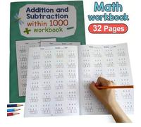 Shein Cuaderno de práctica de matemáticas de 32 páginas sobre suma y resta dentro de 1000 para niños de 1er y 2do grado, con actividades y hojas de trabajo