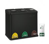 Shein Cubo de Basura de Cocina, Basurero Clasificador 3 x 8 L, con Tapas, Triple Cubo de Acero para Familias Pequeñas, Pedales y Cubos, Fácil de Limpiar, Ne