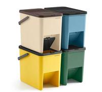 Shein Cubo de Basura, Juego de 4 Cubos Apilables, 20 L Cada, Sistema de Separación Residuos, Tapas Apertura a Presión, con Pegatinas, Cubo de Almacenaje, Am