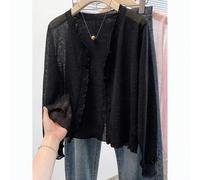Shein Cubre de punto de manga larga fina, chal protector solar para aire acondicionado de primavera/otoño, fresco y de moda en color negro