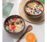 Shein Cuenco de coco para yogurt, avena, ensalada y postre, vajilla del hogar, cuenco de madera natural sin cuchara. Como el producto está hecho de madera d
