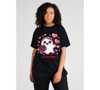 Shein Cute Ghost Valentine's Day with Hearts and Chocolate T-Shirt, 100%Cotton, Crew neck, Valentine Shirts, Men Graphic Tee, Gift for Family and Friends