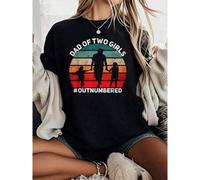 Shein Dad Of Two Girls Outnumbered Retro 2 Daughters Father's Day T-Shirt - 100% Cotton Short Sleeve. Summer &Amp; Spring Essential - Women's Clothing Pri