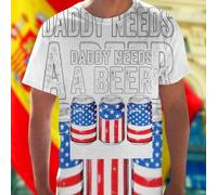 Shein DADDY NEEDS A BEER Camiseta Hombre Divertida Regalo Día del Padre Algodón Casual Moda Verano Estilo Relajado Oferta Exclusiva Ropa Masculina Confort Ú
