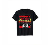 Shein Daddy of the Birthday Boy" Family Party T-Shirt - Soft, Casual Fit, Short Sleeve, Round Neck, Black with Colorful Print, Perfect for Dad's Special Cel
