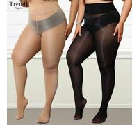 Shein [DazzleLegs]Medias ajustadas brillantes de talla grande 80D, medias de unicolor de gran elasticidad, pantimedia brillante y suave, medias negras versá