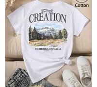 Shein De vuelta "La CREACIÓN de Dios" con la ilustración de la cordillera de Sierra Nevada, el sentido americano al aire libre de pellizco ️ tela de algodón