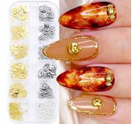 Shein Decoración de arte de uñas de metal para Halloween, estilo gótico vintage con forma de calavera, fantasma, calabaza, estrella y gatito. Adornos de