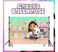 Shein Decoración de fiesta de cumpleaños de Gabby's Dollhouse - Tela de fondo de poliéster de gran tamaño, adecuada para decoración interior/exterior/jardín