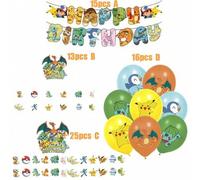 Shein Decoración de fiesta de Pokémon, un conjunto grande y de gran , pequeños regalos para fiestas, globos de látex exquisitos, pancartas, sets de banderas