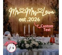 Shein Decoración de habitación con luz de neón personalizada para boda, decoración de boda con luz de neón LED alimentada por batería, lámpara de luz de neó
