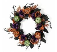 Shein Decoración de Halloween transfronteriza, corona de enredadera artificial de acrílico con rosas y telaraña, anillo floral para fiesta, decoración del h