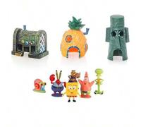 Shein Decoración de pastel de Bob Esponja para jardinería, decoración de acuario de Bob Esponja, muñeco de decoración de acuario de dibujos animados, casa d