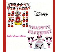 Shein Decoración de pastel de fiesta de cumpleaños con figura del ratón Mickey de Disney, banderita de pastel de fiesta y suministros para pasteles de anive