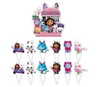Shein Decoración de pastel de fiesta de cumpleaños con tema de la casa de muñecas de Gabby, tira de alimentación de 13/25 piezas, dos estilos diferentes par