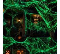 Shein Decoración de Telaraña Fluorescente de Halloween: Telaraña Artificial Elástica y Arañas Fluorescentes, Adecuada para Uso Interior y Exterior, Incluyen