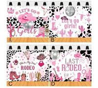 Shein Decoración de vinilo con fondo de tela para fiesta de cumpleaños con tema vaquero rosa, que incluye letrero de "Es mi primer rodeo", brillo, herradura