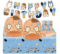 Shein Decoración del tema de fiesta de cumpleaños de Blueys Family and Friends Bingo Dog - Mantel, pancarta, plato de papel, taza de papel, servilletas, sum