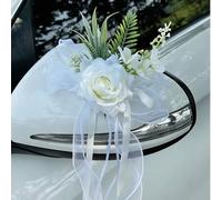 Shein Decoración floral para el espejo retrovisor del coche de boda, decoración floral con lazo de cinta de satén para la manija de la puerta del coche de b