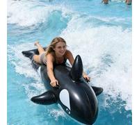 Shein Decoración inflable de tiburón, decoración de agua inflable de tiburón, flotador de piscina inflable de orca negra, tabla de surf inflable de tiburón