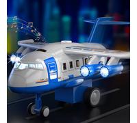 Shein Decoración navideña Juguete de avión y coche para niños Avión de inercia realista con música, historia, iluminación, avión de fundición a troquel, jug