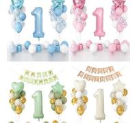 Shein Decoración para el primer cumpleaños de niño y niña, globos de confeti de colores para el primer cumpleaños, con un globo de aluminio en forma de estr