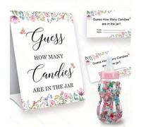 Shein Decoración para fiesta de baby shower - Set de tarjetas de juego de adivinar el frasco de flores silvestres, incluye 1 letrero, 30/50 tarjetas y 1 fra
